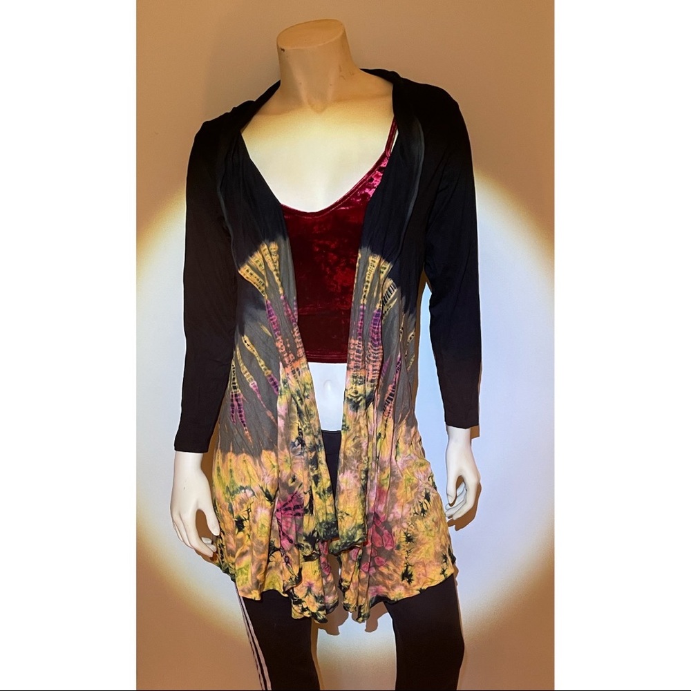 ** Open Front Tie-Dye Cardigan, Advance Apparel- OS (S/M) (buy 2+ get half off!)